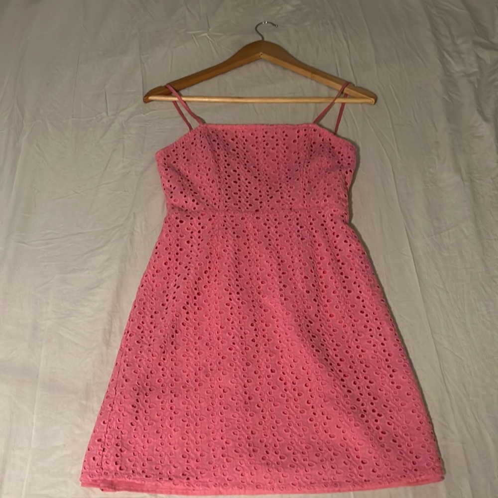 Pink floral detailed mini dress